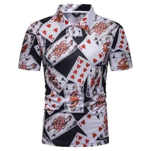 Men Polo Shirt Hawaiian Hip hop Polo Shirt Men Summer Tops Playing card print Short sleeves Men's Clothing