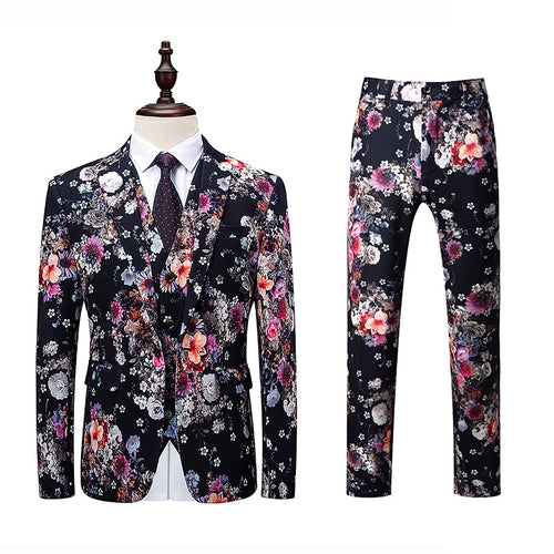 6XL  mens Blazer coat + Pants + Vest , Wedding Party Flower Jacket men with Waistcoat and Suit Trousers